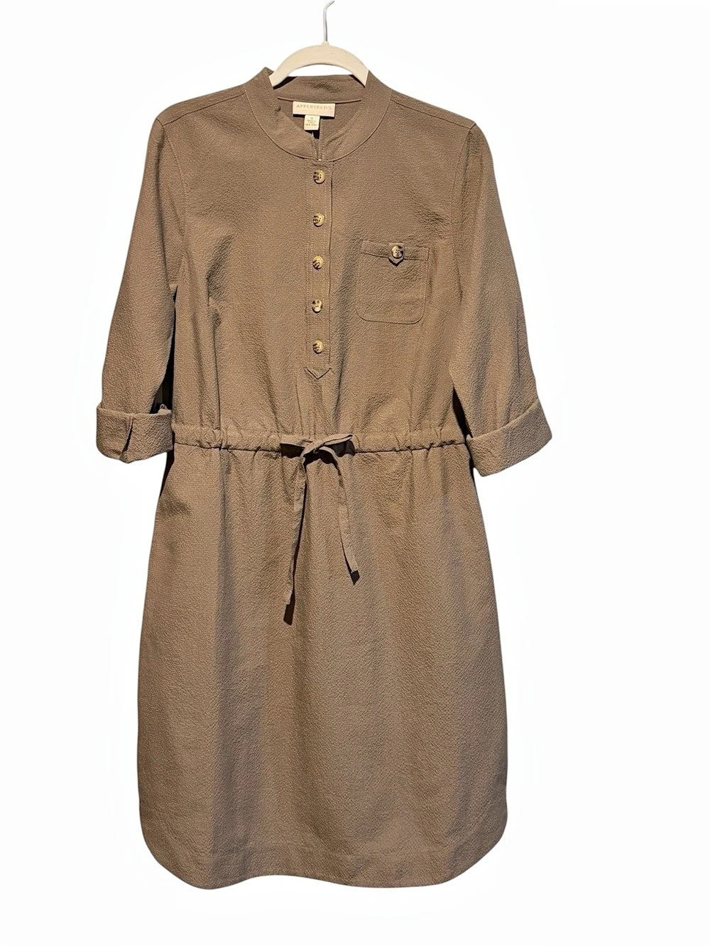 NWT Appleseed’s On The Go Brown/ Olive Roll Tab Sleeves Utility Shirt Dress 8